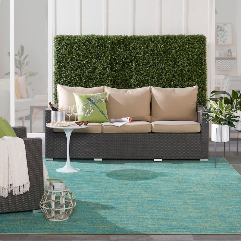 Nourison Essentials Solid Contemporary Indoor/Outdoor Area Rug - 5' x 7' - Blue Green