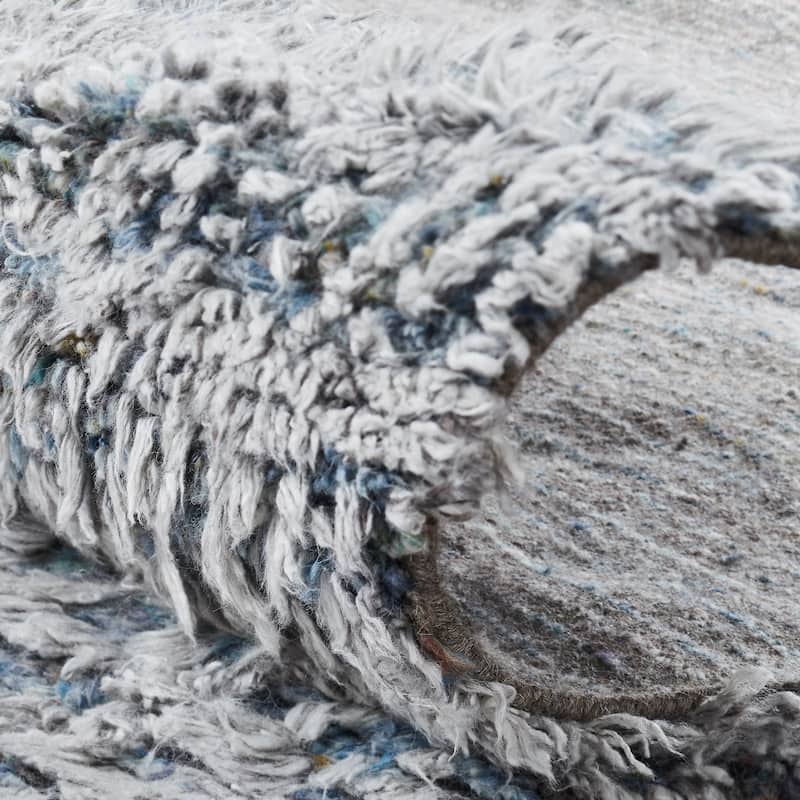 Abstract Tribal Shag Blue/Grey Area Rug