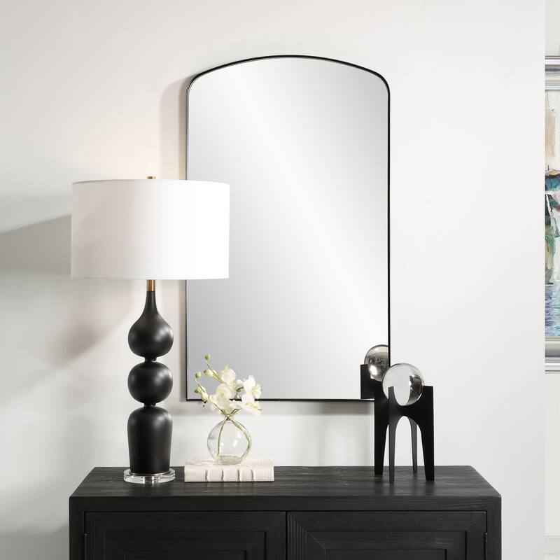 Arched Rectangular Frame Wall Mirror - 40" - Black