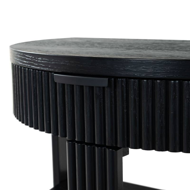 SAFAVIEH Couture Shelbie Reeded 1-Drawer 2-Shelf Half Moon Console Table - 32"W x 16"D x 26"H