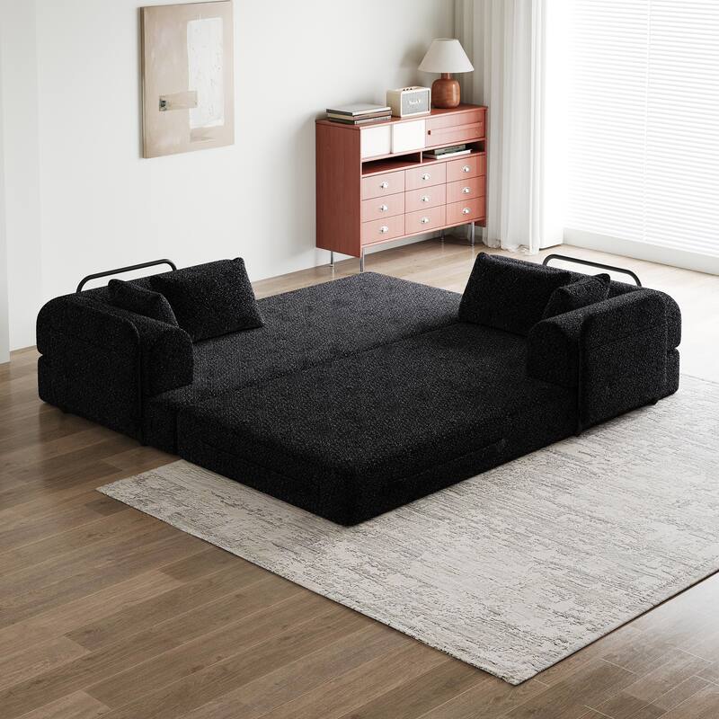 Anmytek Chenille Convertible Sleeper Sofa Bed - With Cylindrical Pillow & Side Pocket