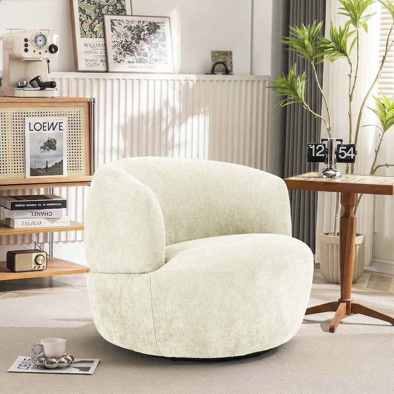 Troy 360-Degree Swivel Accent Chair in Soft Neutral Chenille - Sand Chenille