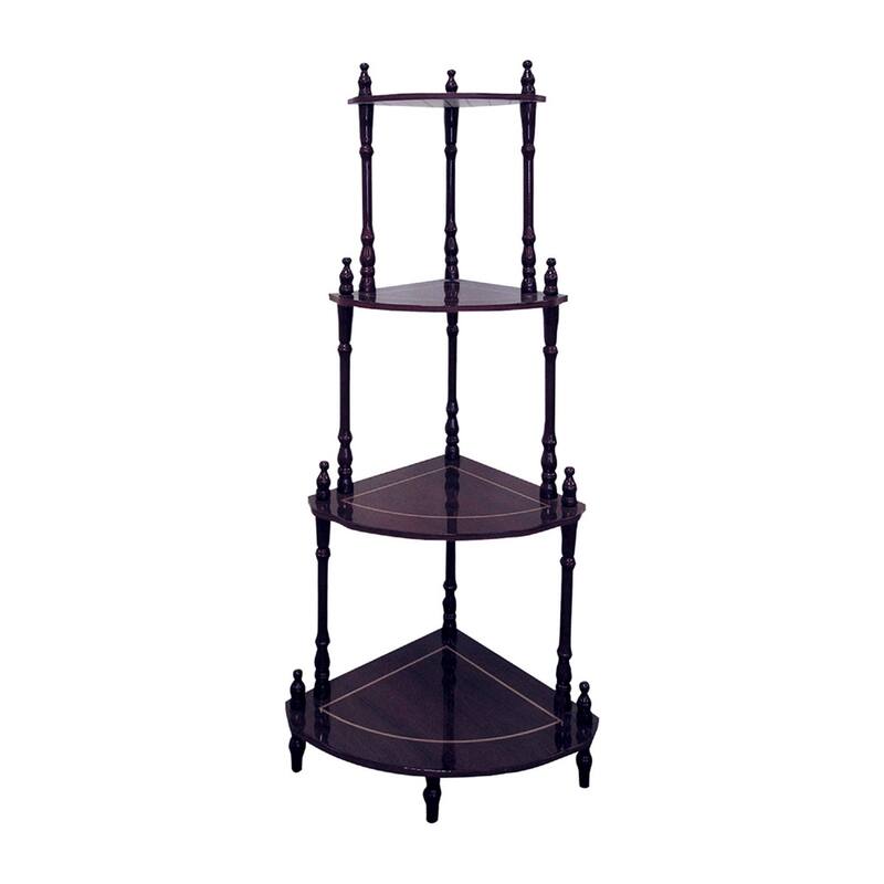 HomeRoots 39" Brown Wood Four Tier Corner Bookcase - 14.50 in. x 39.00 in. x 20.00 in.