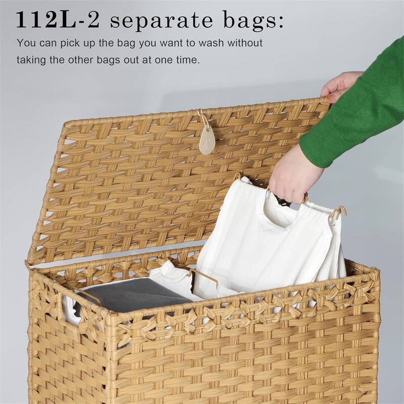 Laundry Hamper with 2 Removable Liner Bags - 22"L x 13"W x 28"H