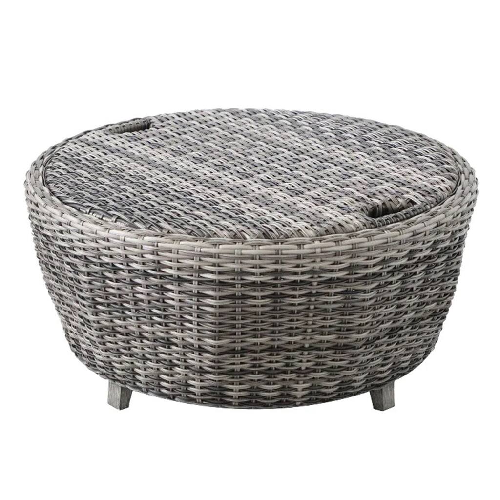 36" Round Wicker Storage Coffee Table Dark in Driftwood