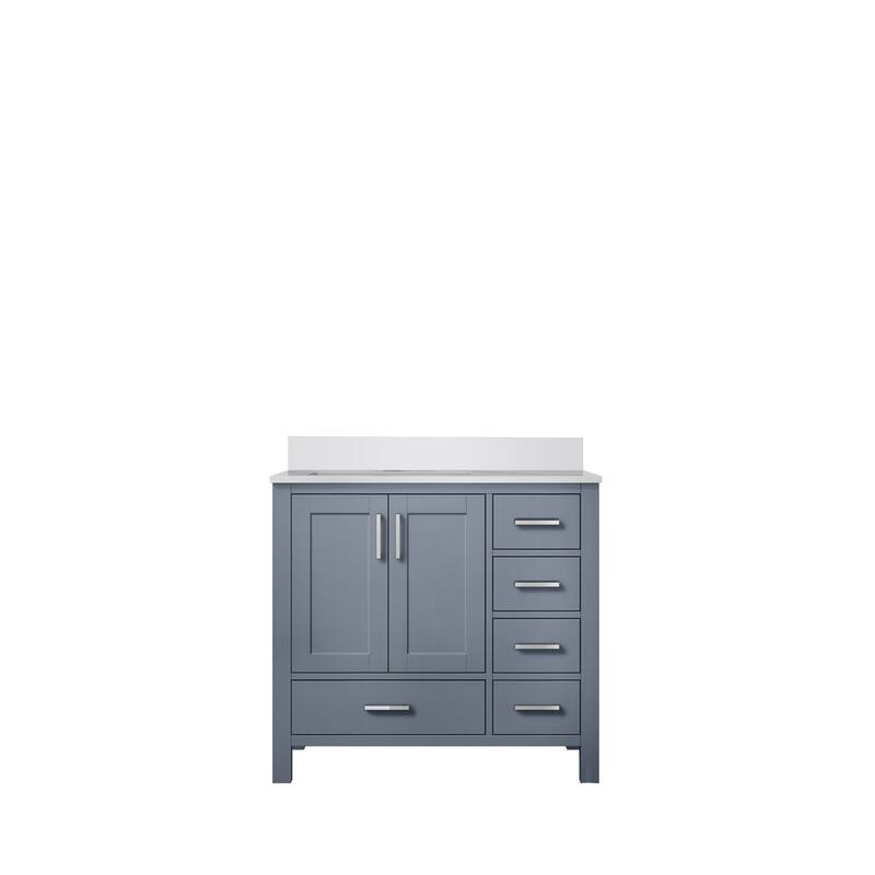 Jacques 36 in. Left Offset Dark Grey Bath Vanity & White Quartz Top