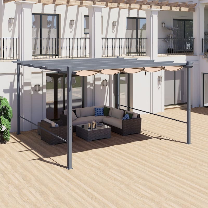 Aoodor Pergola Replacement Canopy- Retractable Sun Shade Cover