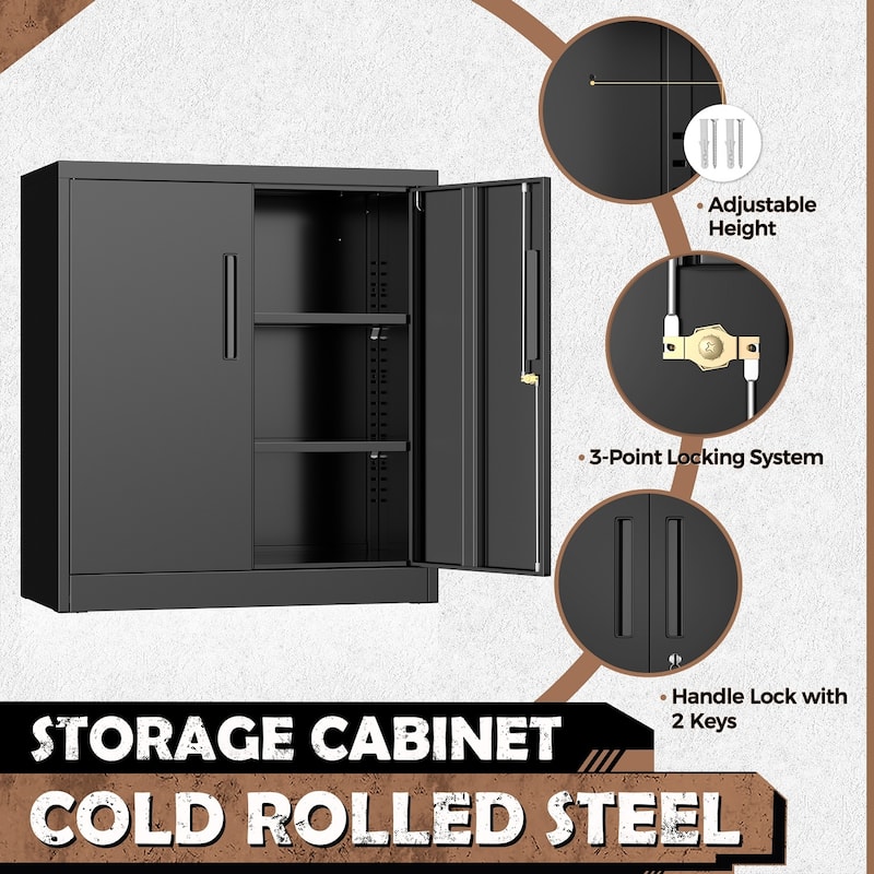 36 inch Metal Office File Storage Cabinet Locker with Locking Doors and Adjustable Shelves for Home Office, Garage, Pantry