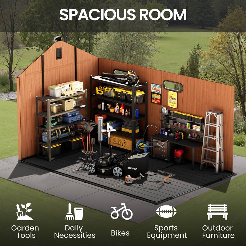 8' x 8' / 8' x 10'/ 8' x 12' Outdoor Resin Storage Shed with Lockable Doors and Air Vents for Garden