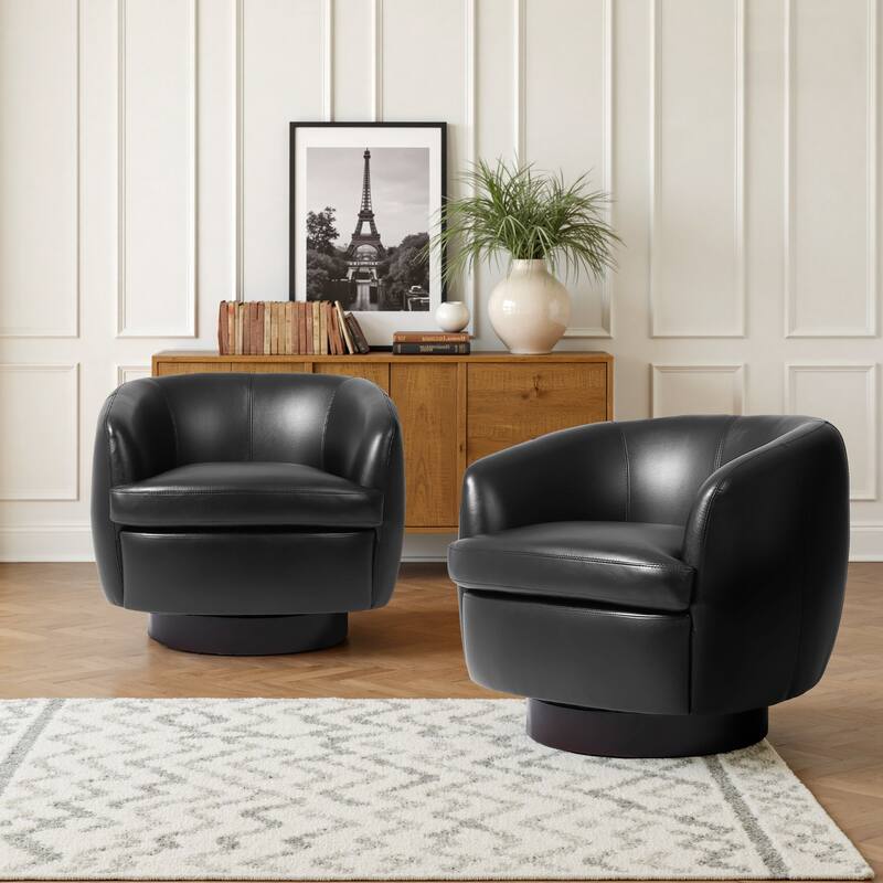 UIXE 2 Set Modern PU Leather Swivel Barrel Chairs Rounded Accent Chair