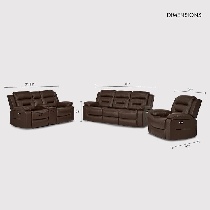 3-Piece Faux Leather Modular Design Power Recliner Sofa Set with USB&USB-C Charging
