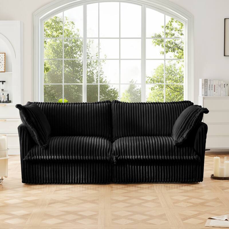 GDFStudio - Modern Corduroy Deep-Seat Slipcovered 2-Seater 83.4" Loveseat Sofa