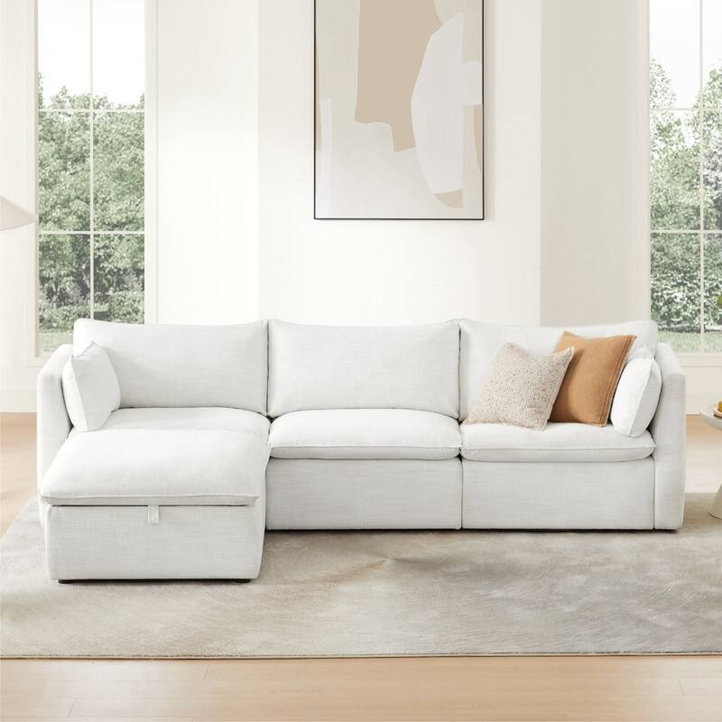 Cypress L-shape Sectional Couches Modular Sofa with Ottoman - Cream