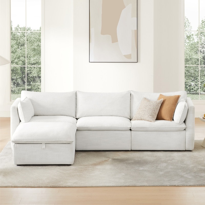 Spruce & Spring Cypress L-shape Sectional Couches Modular Sofa with Ottoman