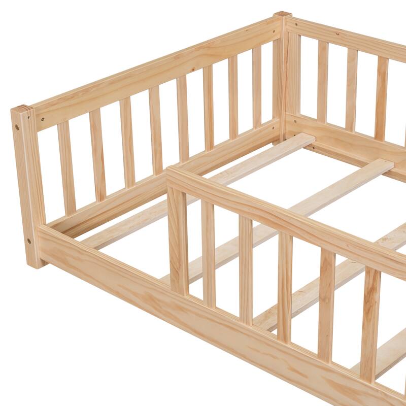 Twin Floor Platform Bed with Fence without Door