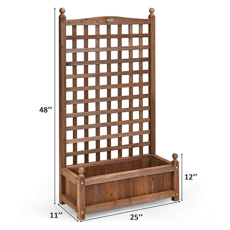 Costway Solid Wood Planter Box with Trellis Weather-Resistant Outdoor - 25'' (L) X 11'' (W) X 48'' (H)
