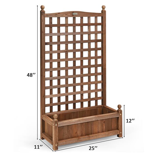 Patio Wooden Plant Box Flower Plant Growing Box Holder with Trellis - Dark Brown - Classic - No - Rectangular - Planters - Wood - Assembly Required