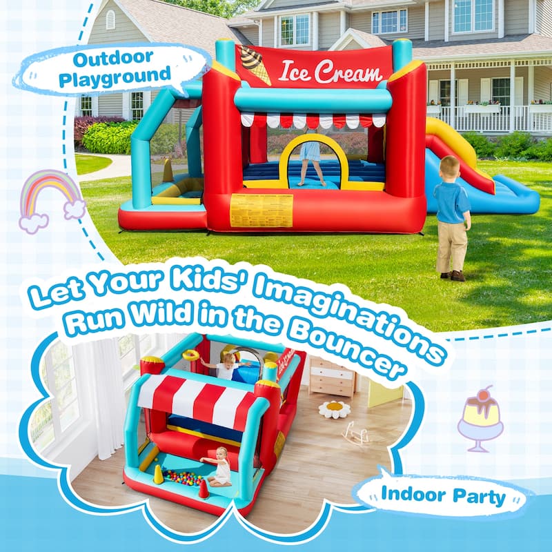 Gymax Inflatable Bounce House 5-in-1 Ice Cream Jumping Castle w/ 480W