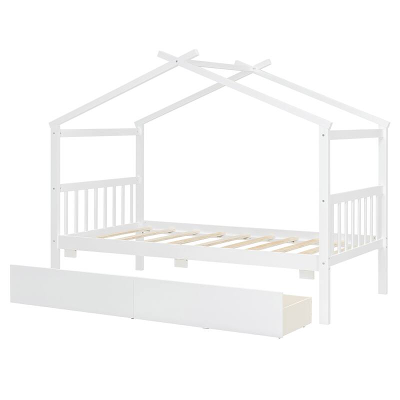 Platform Bed for Kids House Bed with Storage Drawers and Headboard