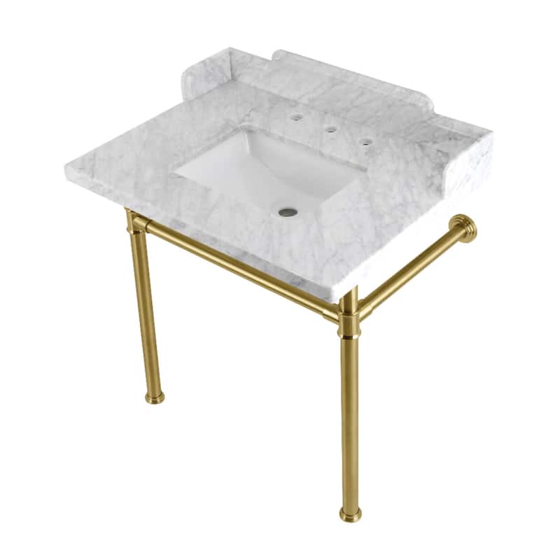 Kingston Brass LMS30M8SQ.ST Wesselman 30" Rectangular Marble, - Marble White / Brushed Brass