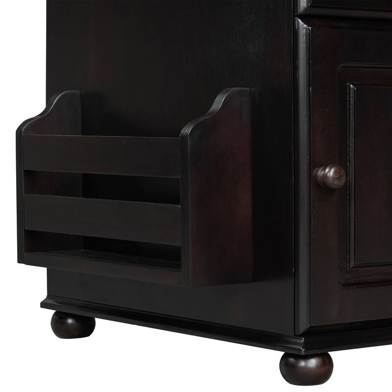 Vintage Style MDF End Table with USB Ports,Living Room Side Table with Cupholders, Sofa Couch Table