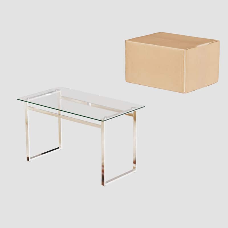 Modern 5-Piece Dining Set with Rectangular Glass Table & High Back Silver-Plated Legs Dining Armless Chairs