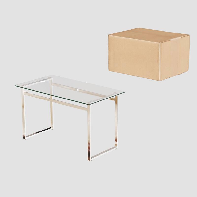Modern Minimalist Rectangular Glass Dining Table with 0.31" Tempered Glass Tabletop and Silver Chrome Metal Legs