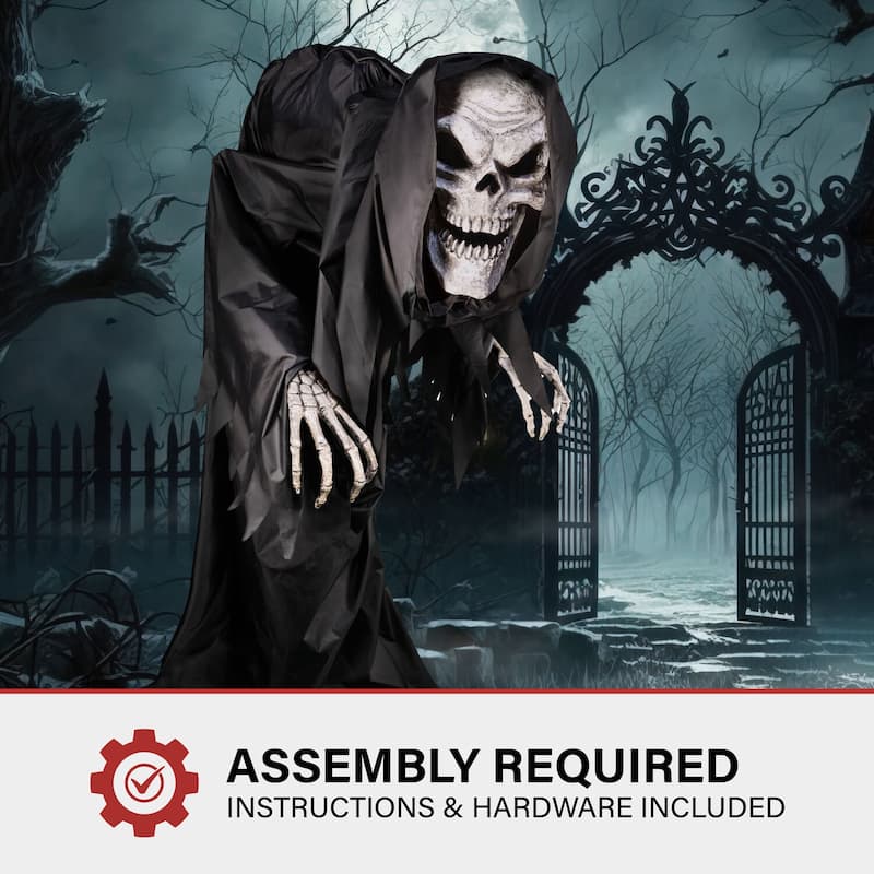 Haunted Hill Farm Colossal the Hunched Skeleton Reaper by Tekky, Premium Talking Halloween Animatronic, Plug-In or Battery