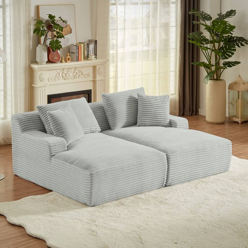 Corduroy Upholstery Cloud Modular Sectional Sofa with Chaise and Pillows, All-Foam Compression Design