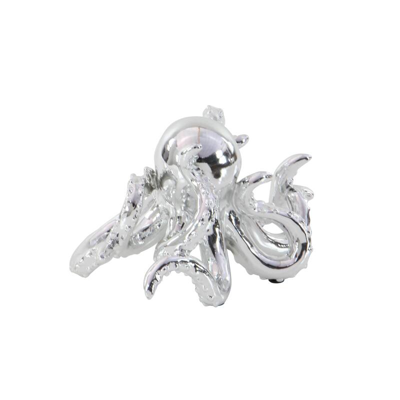 Polystone Octopus Decorative Sculpture with Long Tentacles and Suctions Detailing - Silver - Roche River Decor