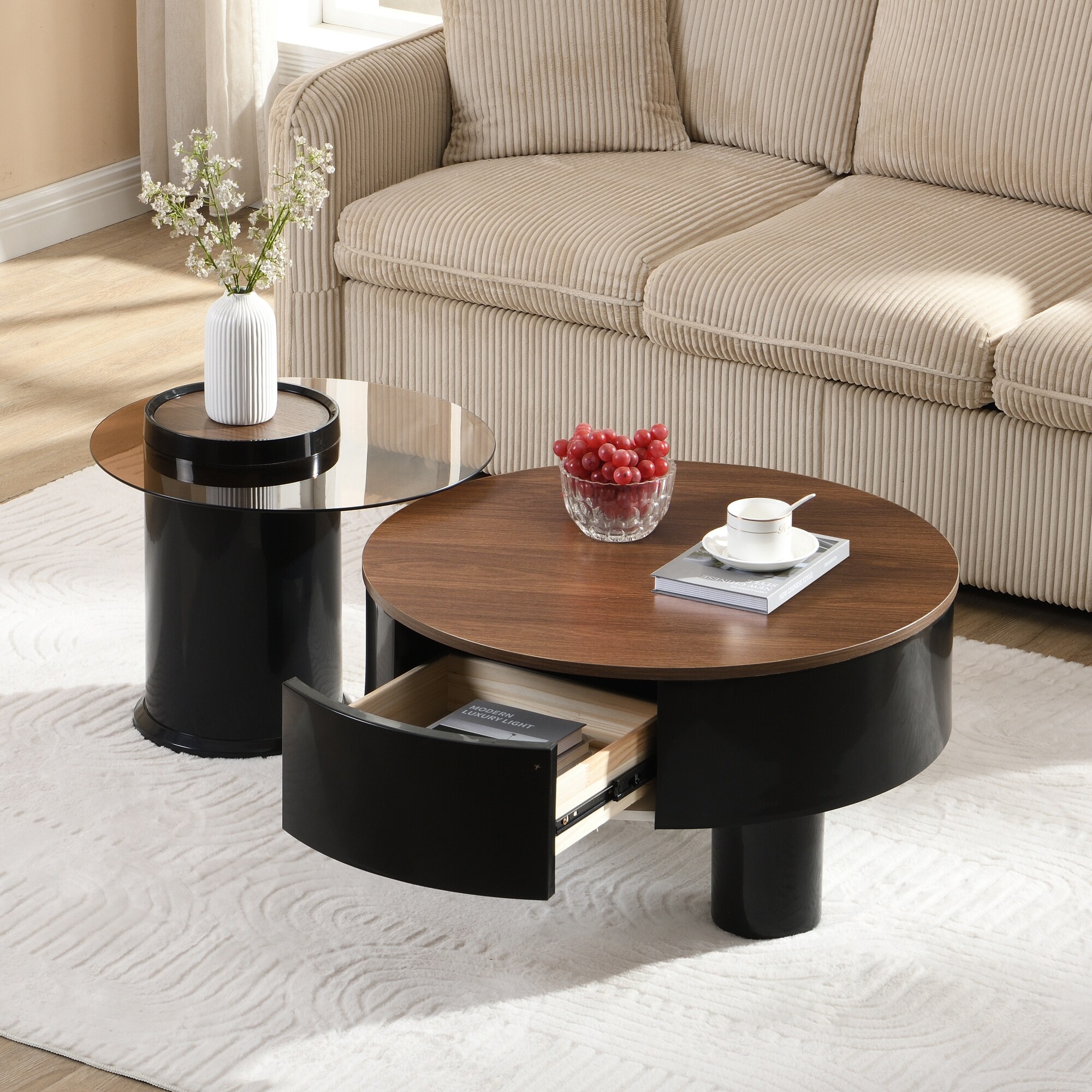Round Nesting Coffee Table Set Of 2, Coffee Table With Storage