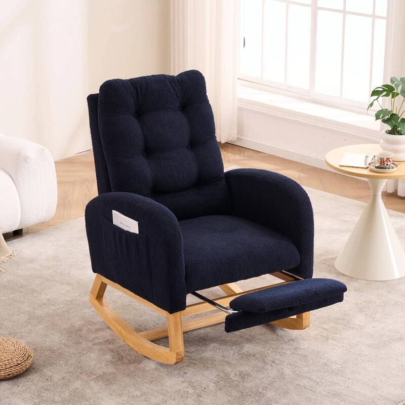 Nursery Rocking Chair - 39.76" Tall with Flip-Down Ottoman - Blue