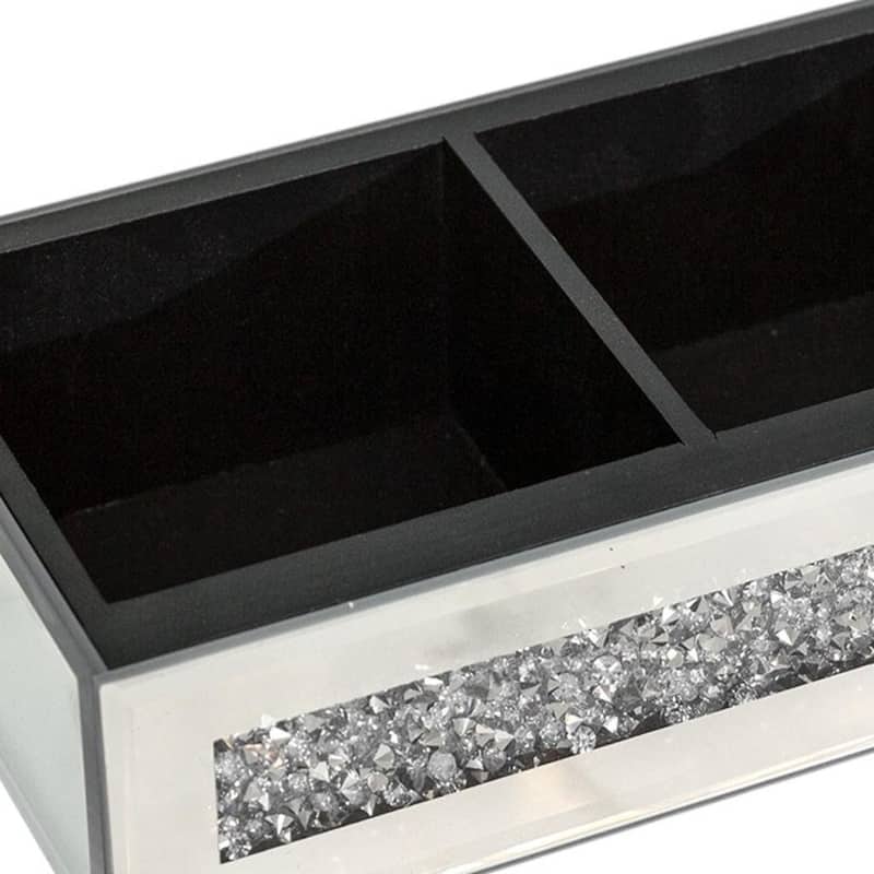 Set Of Two Silver Mirrored Glass Three Section Jewelry Organizers With Faux Crystals
