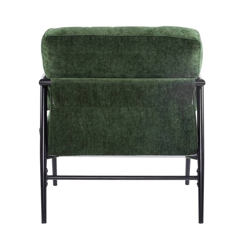 27.56" Modern Accent Chair w/ Plush Cushions & Minimalist Metal Frame & Wooden Armrest Design