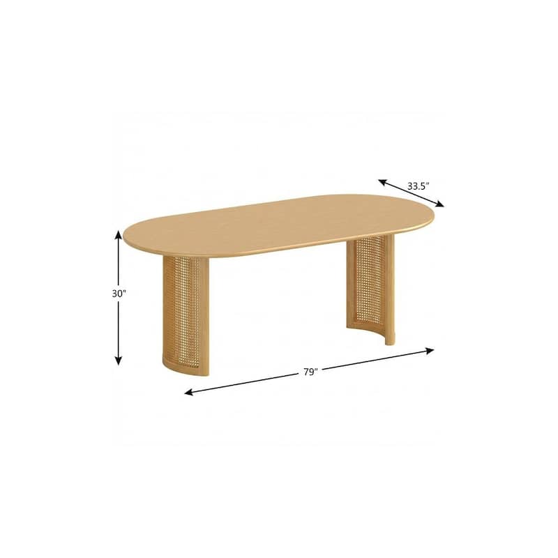 HomeRoots 79" Natural Solid Wood Double Pedestal Base Oval Dining Table - 79.00 in. x 30.00 in. x 33.50 in.