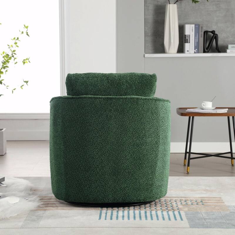 30.3" Bouclé Upholstered Swivel Accent Chair, 360° Round Barrel Club Chair Lounge Armchair
