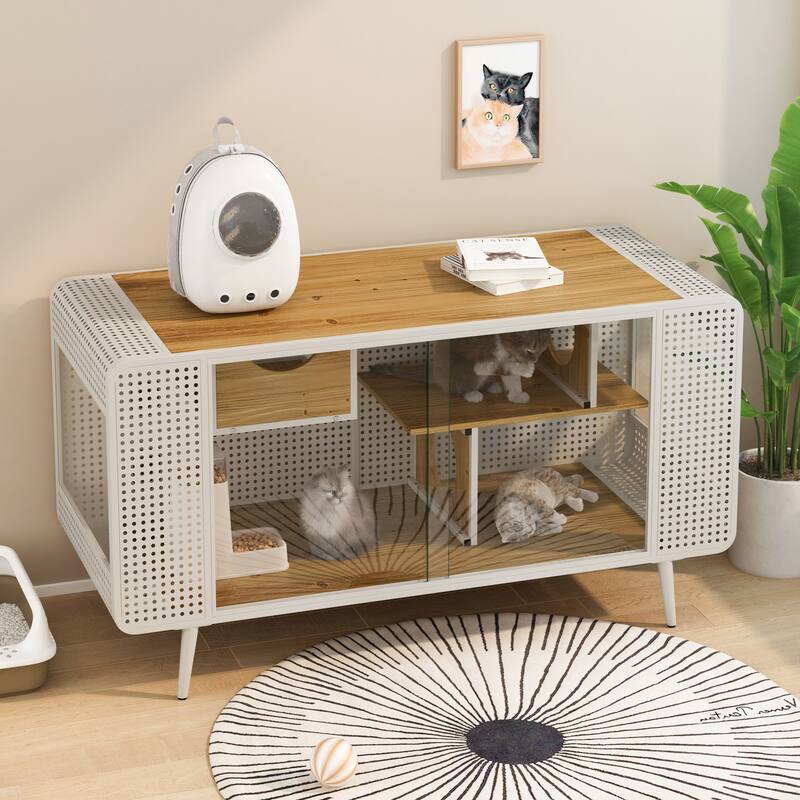 55.12 "Spacious Cat House with Tempered Glass for Living Room