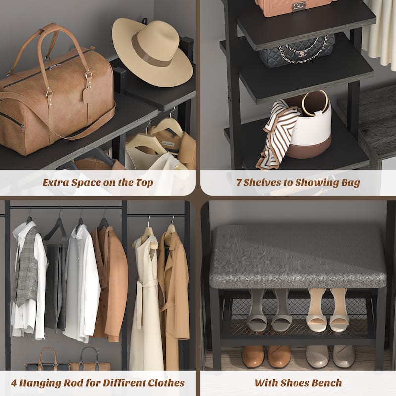 96'' Closet Organizer System with 6 Drawers, Clothing Rack Wardrobe Closet Garment Rack for Walk In Closets