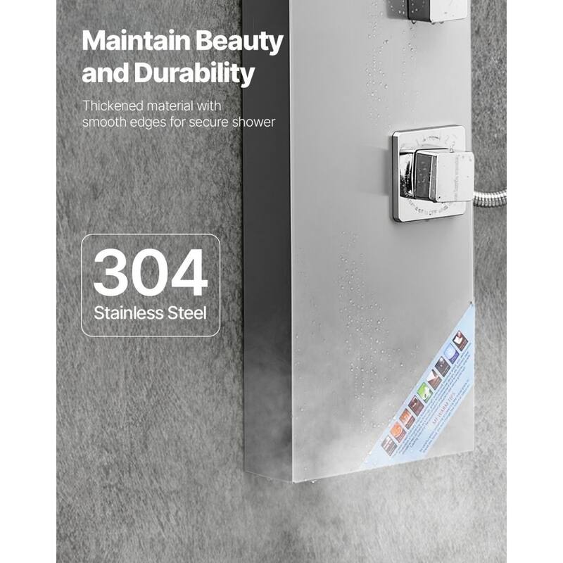 Silver Stainless Steel 3-in-1 Shower Panel with Rainfall, Massage and Handheld - 53.0x 7.9x 18.1 inch