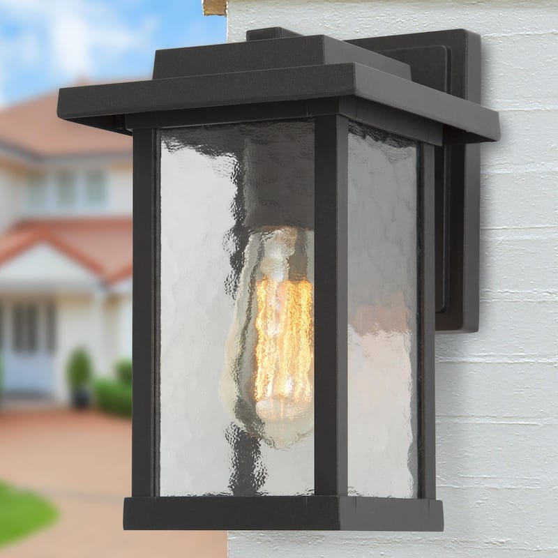 Modern Farmhouse Black 1-Light Outdoor Wall Sconces Glass Post Pendant Lights - W6.5" x H11"  - Wall Sconce