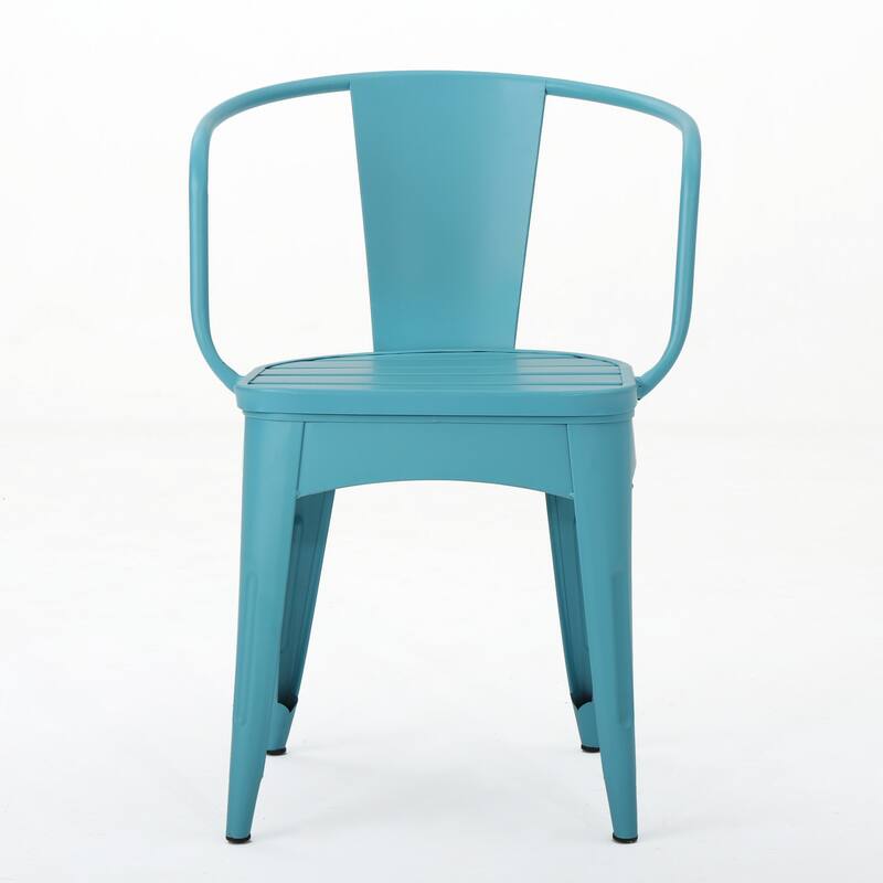 Rune Outdoor Bistro Table Set, 2 Chairs, Round Slatted, Teal Blue Iron