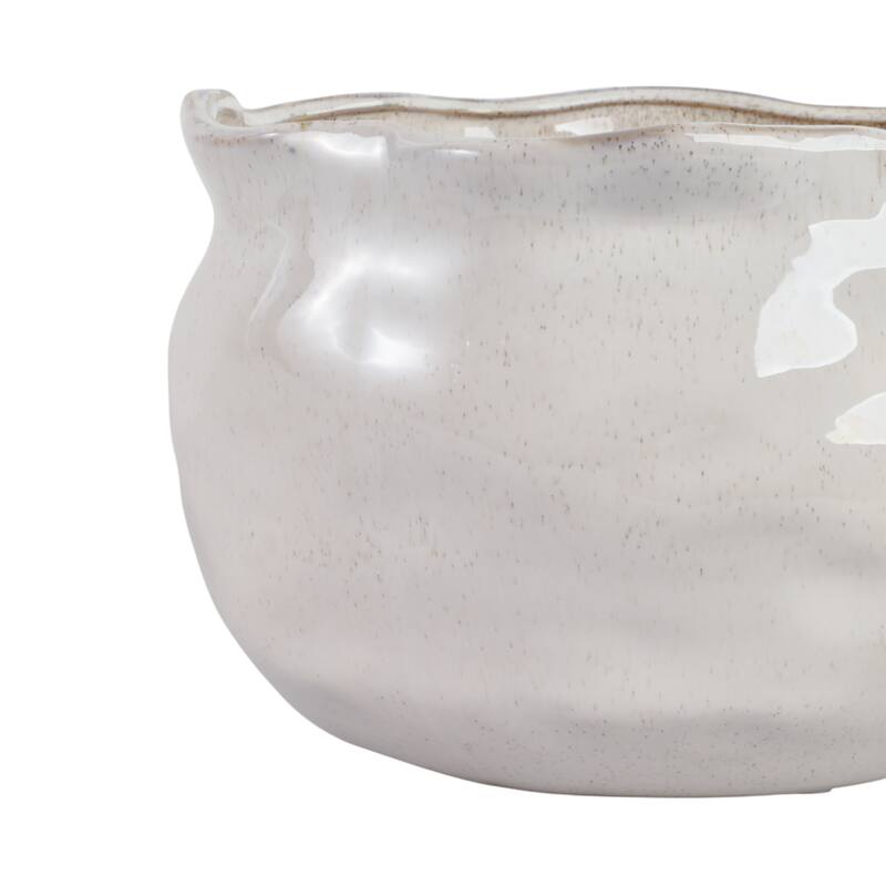 Stoneware Ceramic Round Wavy Edge Planters Decorative Pot (Set of 2) - 12" x 12" x 9"