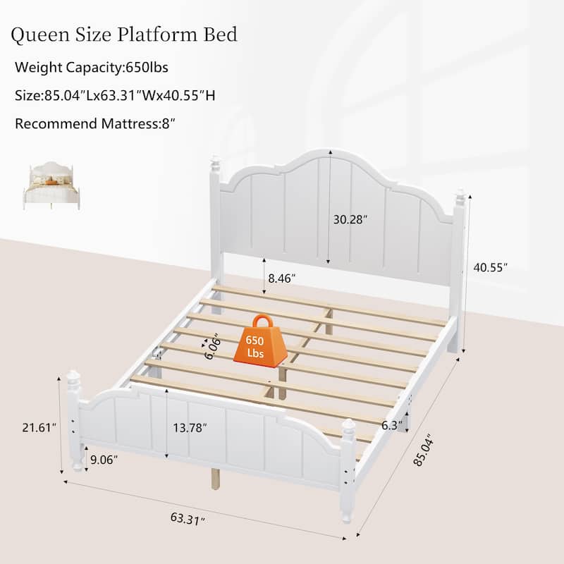 Bed Frame Queen Size with Headboard, Vintage Queen Bed Frame with Slats Support, Wooden Platform Queen Bed