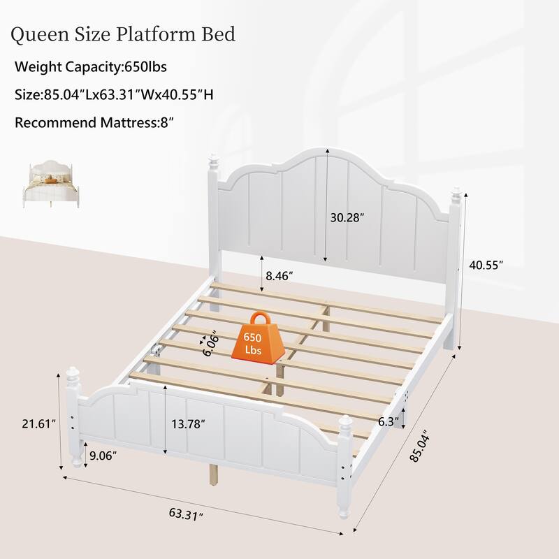 Vintage Platform Bed Frame with Headboard