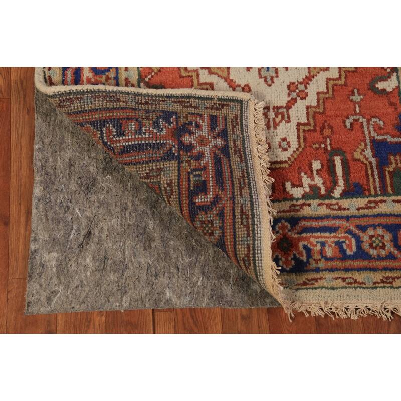 Ivory & Orange Heriz Serapi Indian Foyer Rug Handmade Wool Carpet - 3'0"x 5'1"