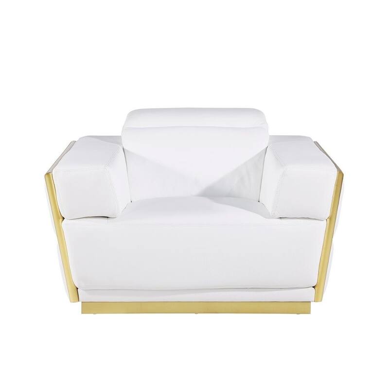HomeRoots 47" White and Gold Italian Leather Club Chair - 47 in. x 40 in. x 43 in.