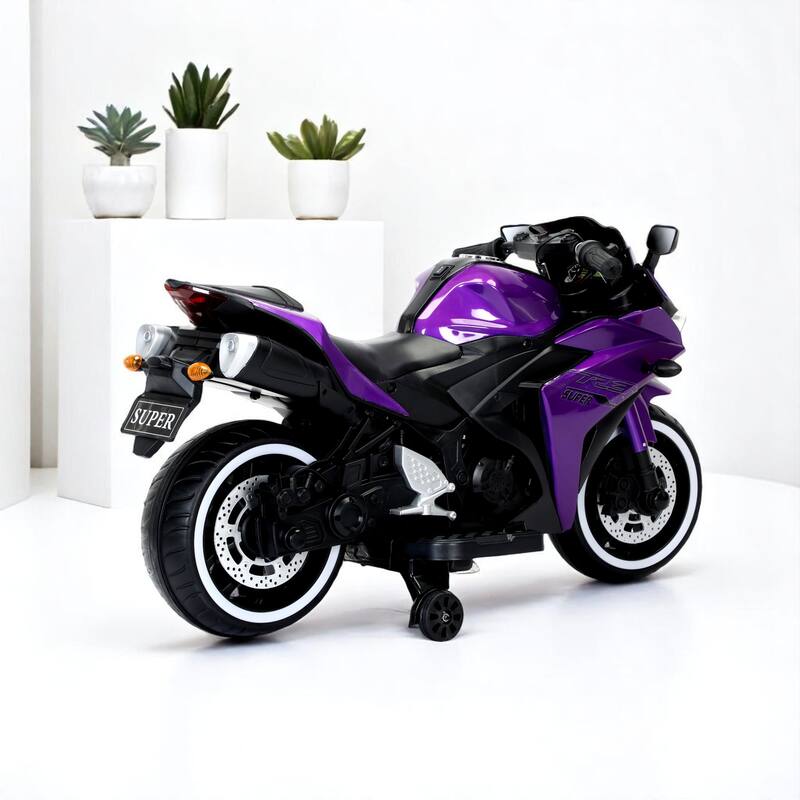 12V Kids Electric Ride-On Motorcycle with Manual Throttle, LED Wheel Lights, Bluetooth Music,Training Wheels - Ride-On car