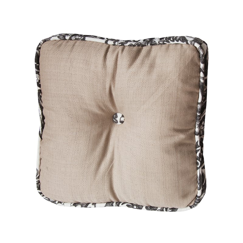 HiEnd Accents Augusta Buttoned Toile Box Pillow, 18"X18"