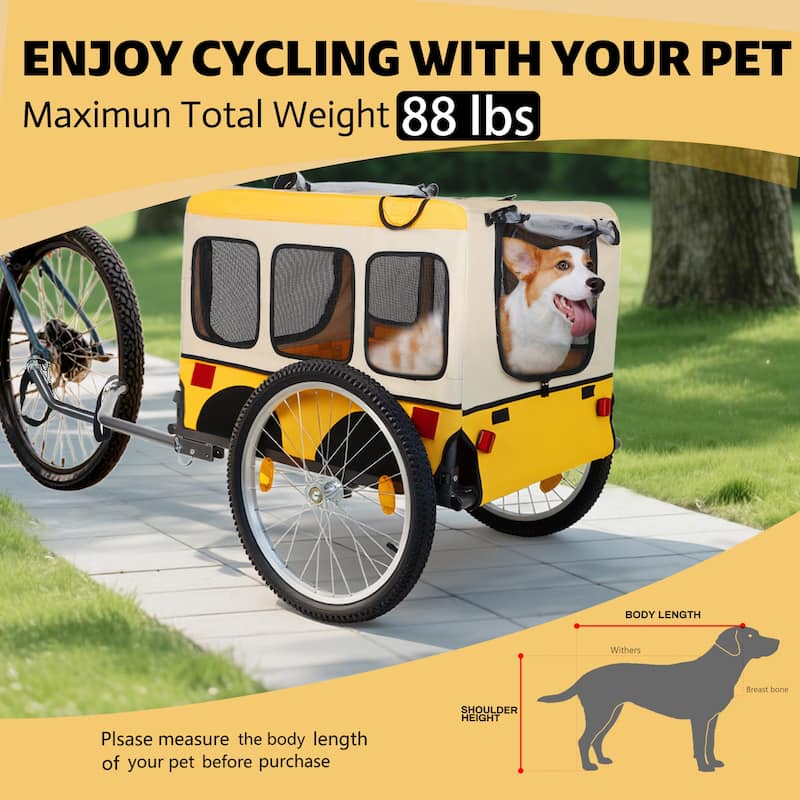 Large Folding Dog Bike Trailer - Heavy Duty Steel Frame Pet Bicycle Carrier with 20-Inch Wheels, 88LB Capacity