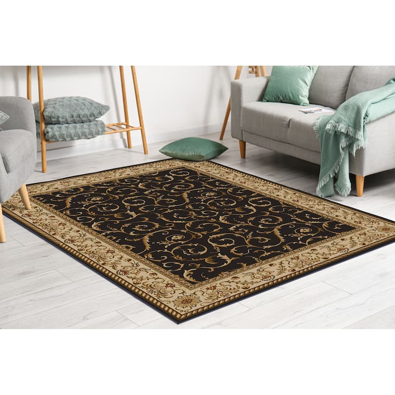 Admire Home Living Amalfi Transitional Scroll Pattern Area Rug - 5'5" x 7'7" - Brown